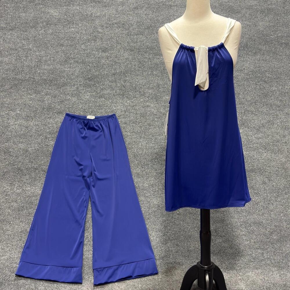 Tara Grinna 2 Piece Pants Tank Set Womens S Blue Halter Palazzo Beach Wide Leg
